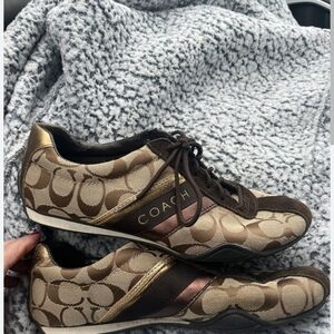 Coach Brown and Gold Signature Logo Sneakers